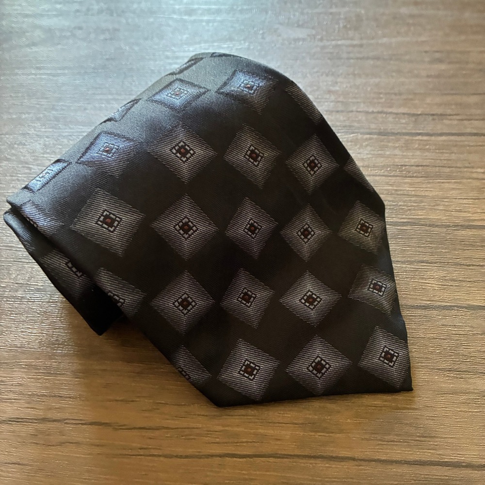 Zegna Z. Inc Geometric Diamond Silk Tie OS Black Blue Mens Luxury Necktie